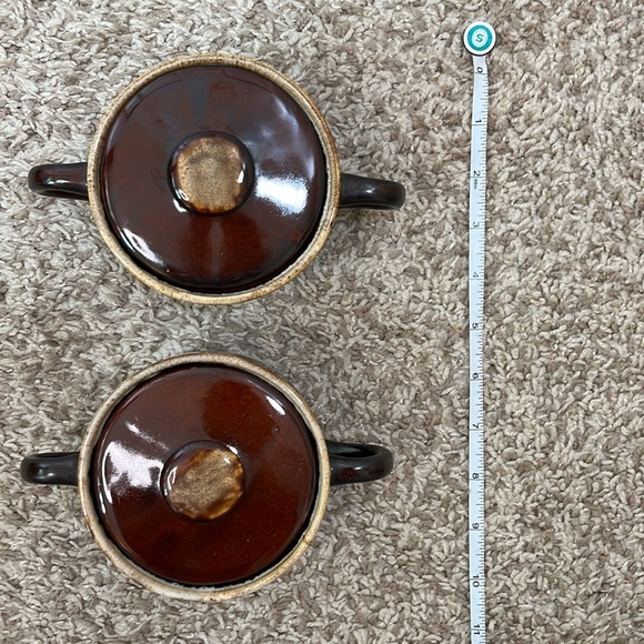Vintage Brown Drip Glaze Sugar Bean Pots w/ Lids - Set of Two - Picture 4 of 6
